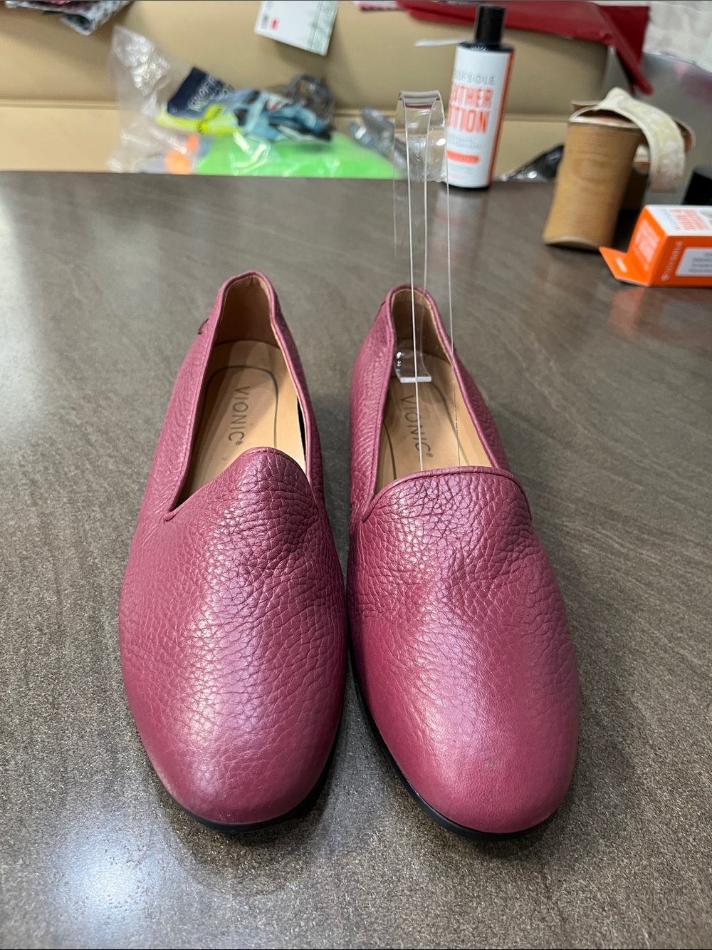 Vionic Plum Leather Slip-On Loafers